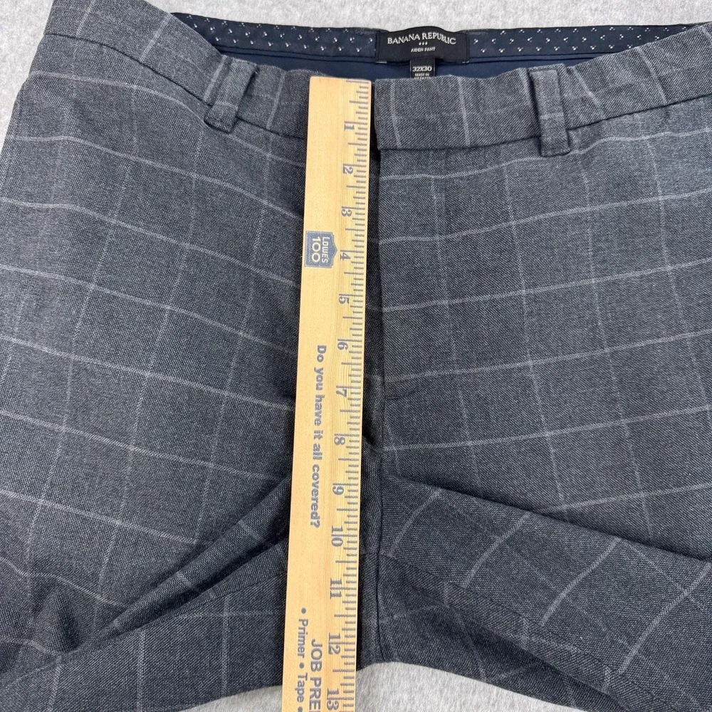 Banana Republic Aiden Pants Mens 32 Gray Check Slim Chino Stretch Office 34x27